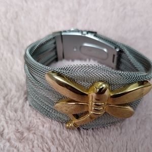 Brazalete silver and  gold dragon-fly stainless steel and pressed watch style.